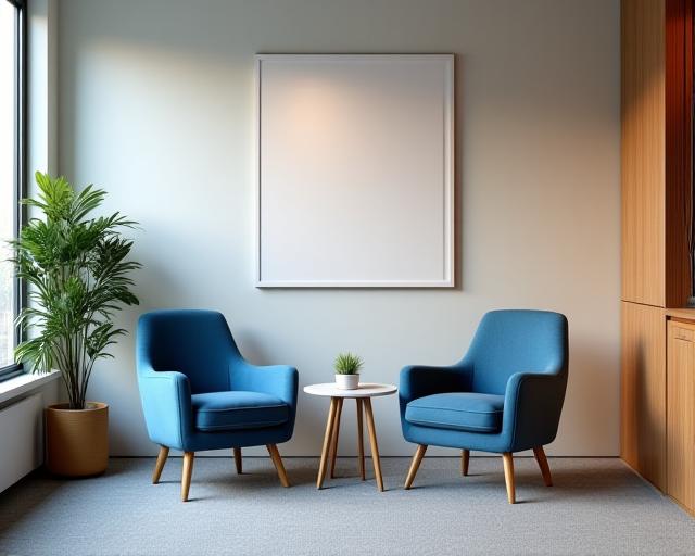 Quiet legal consultation room with two chairs facing a table and papers set out for a client meeting