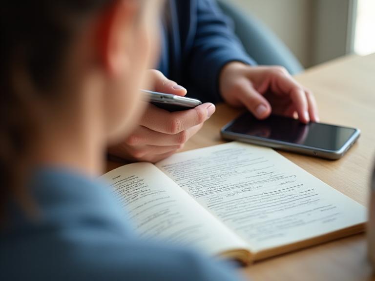 Person making a careful phone call beside a notebook with custody details written down
