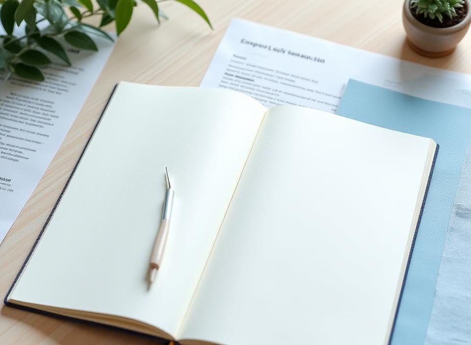 Open notebook beside employment correspondence and a contract on a bright table prepared for an initial legal discussion